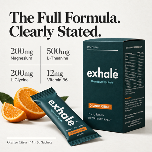 Exhale MG+ Magnesium Bisglycinate and Malate: Orange Citrus (14 × 5 g sachets)